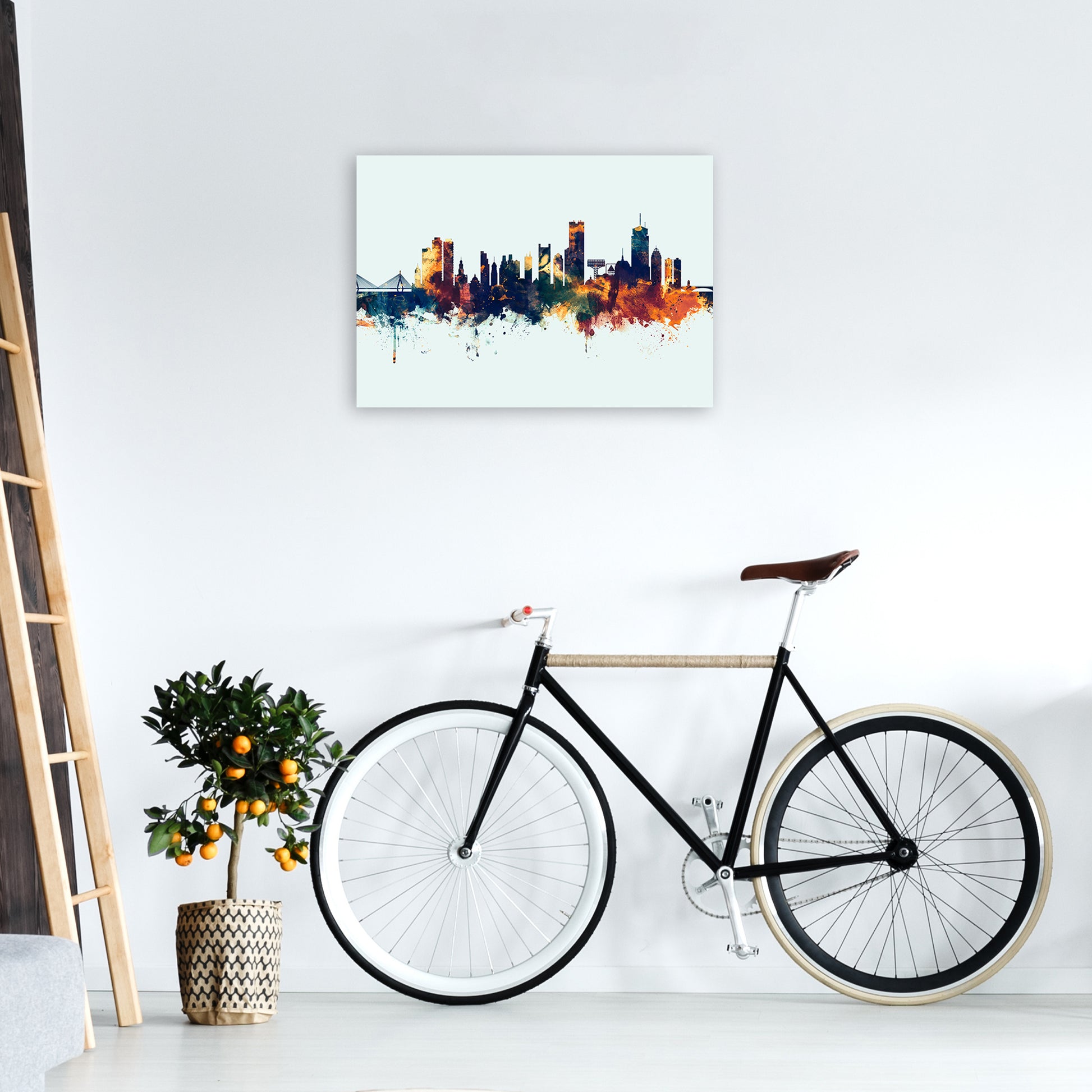 Boston Massachusetts Skyline Blue Orange Art Print by Michael Tompsett A2 Black Frame