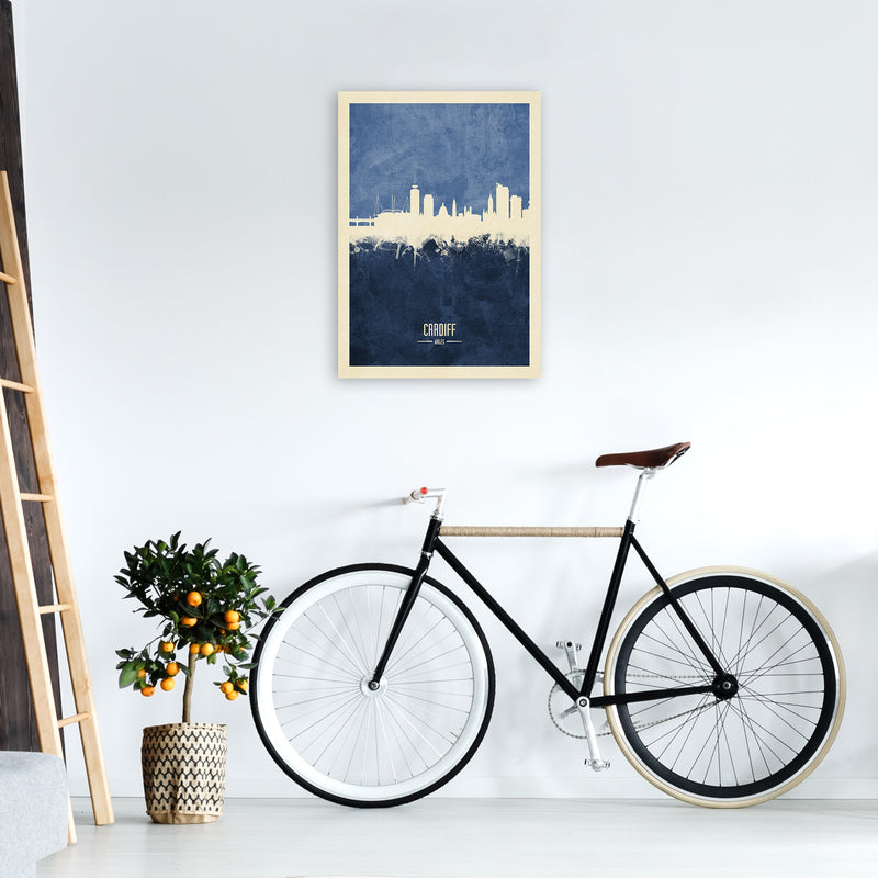 Cardiff Wales Skyline Portrait Navy Art Print by Michael Tompsett A2 Black Frame