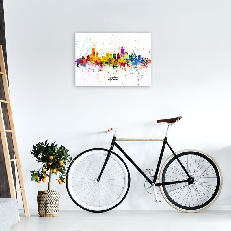 Charlotte North Carolina Skyline Splash Art Print by Michael Tompsett A2 Black Frame