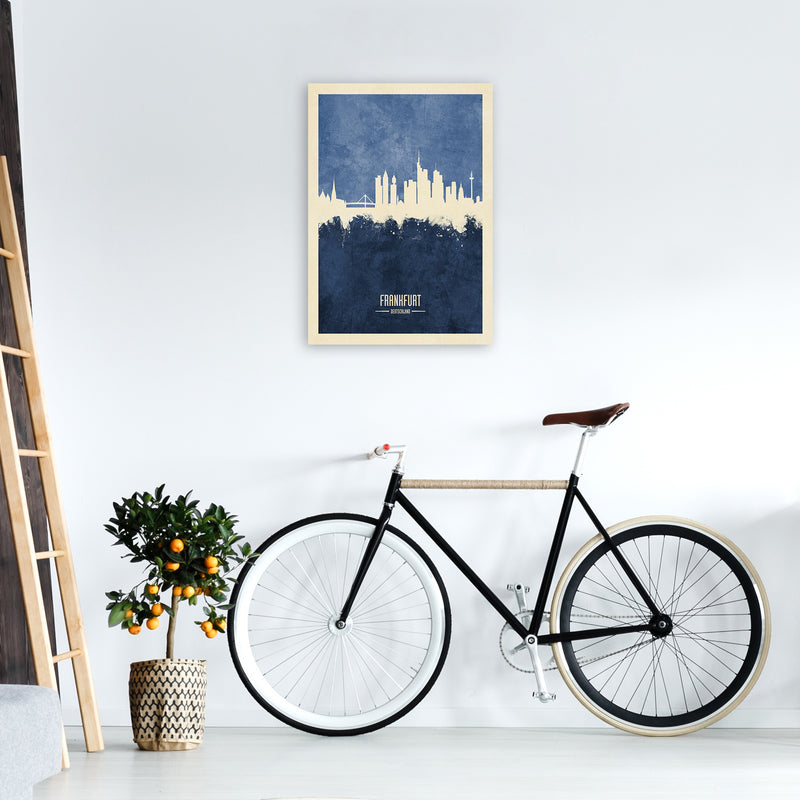Frankfurt Germany Skyline Portrait Navy Art Print by Michael Tompsett A2 Black Frame