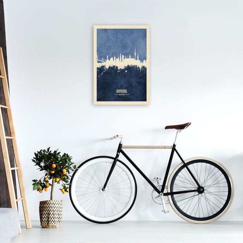Hamburg Germany Skyline Portrait Navy Art Print by Michael Tompsett A2 Black Frame