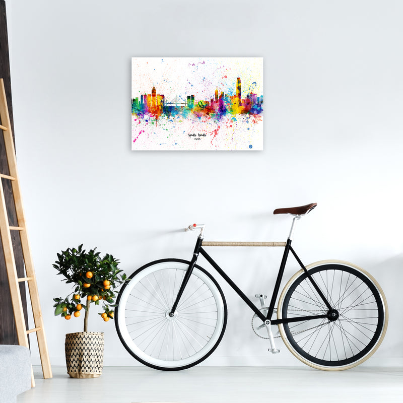 Hong Kong China Skyline Splash Art Print by Michael Tompsett A2 Black Frame