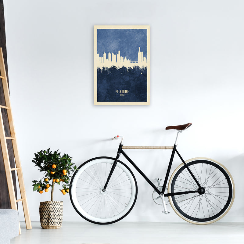 Melbourne Australia Skyline Portrait Navy Art Print by Michael Tompsett A2 Black Frame