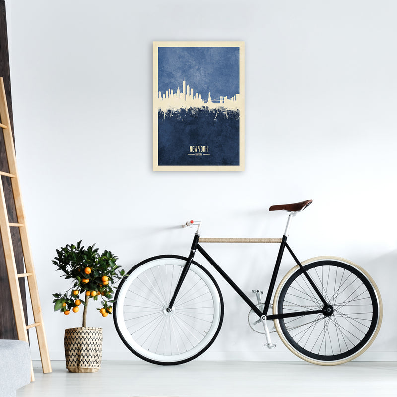 New York New York Skyline Portrait Navy Art Print by Michael Tompsett A2 Black Frame