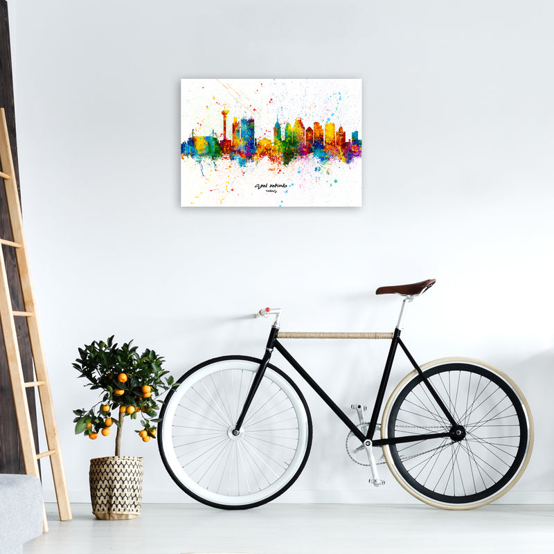 San Antonio Texas Skyline Splash Art Print by Michael Tompsett A2 Black Frame