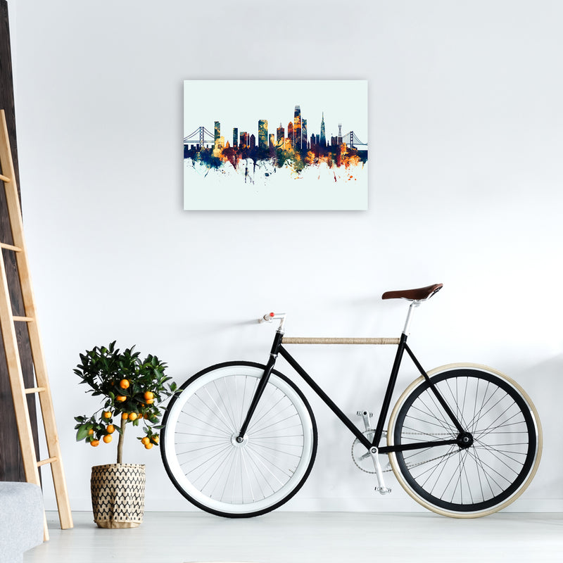 San Francisco California Skyline Blue Orange Art Print by Michael Tompsett A2 Black Frame