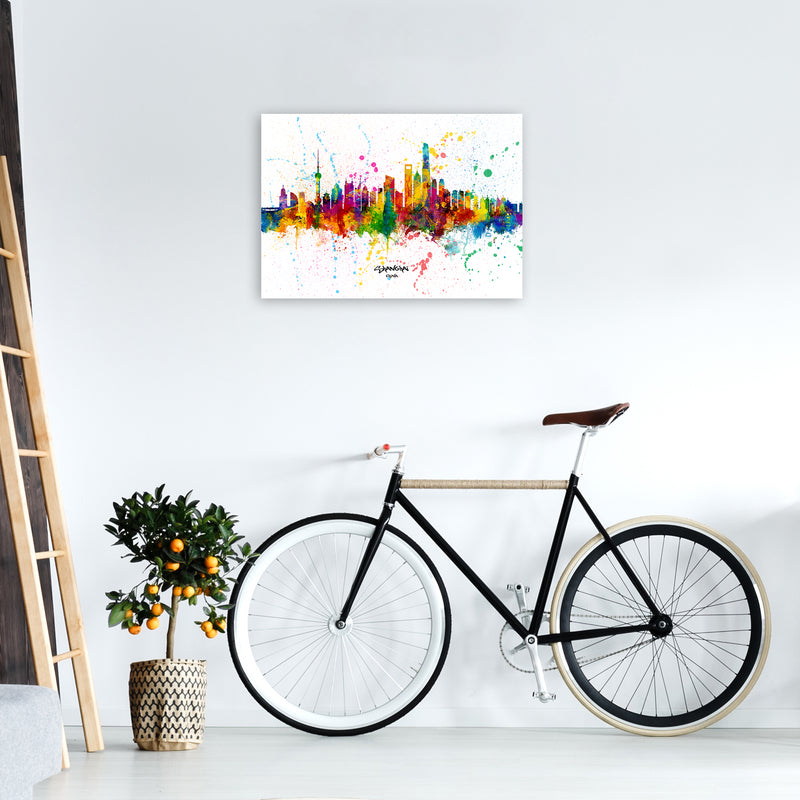 Shanghai China Skyline Splash Art Print by Michael Tompsett A2 Black Frame