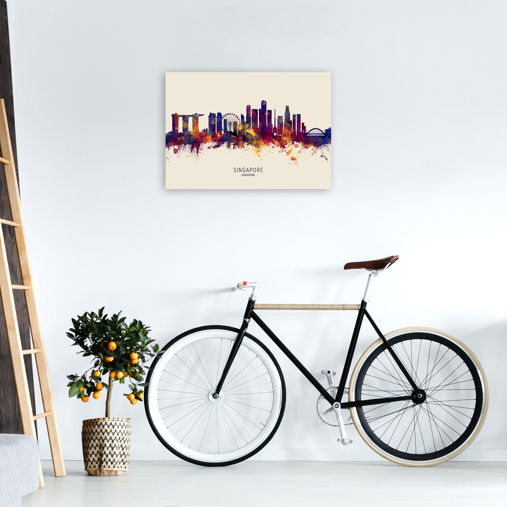 Singapore Singapore Skyline Autumn City Name Art Print by Michael Tompsett A2 Black Frame