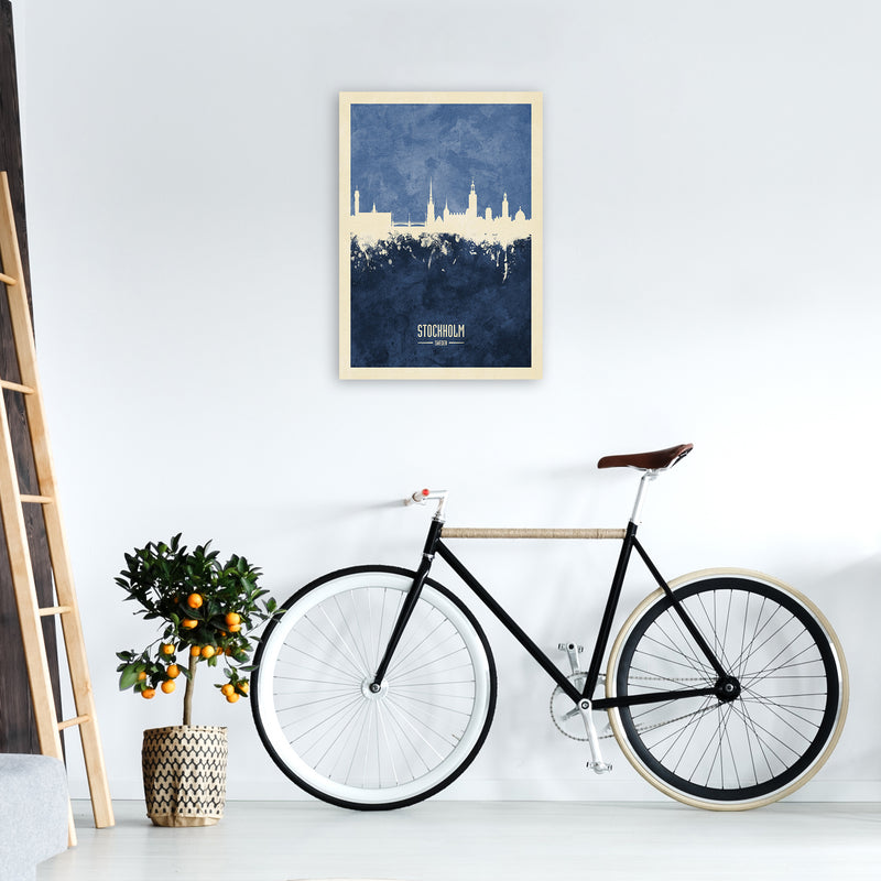 Stockholm Sweden Skyline Portrait Navy Art Print by Michael Tompsett A2 Black Frame