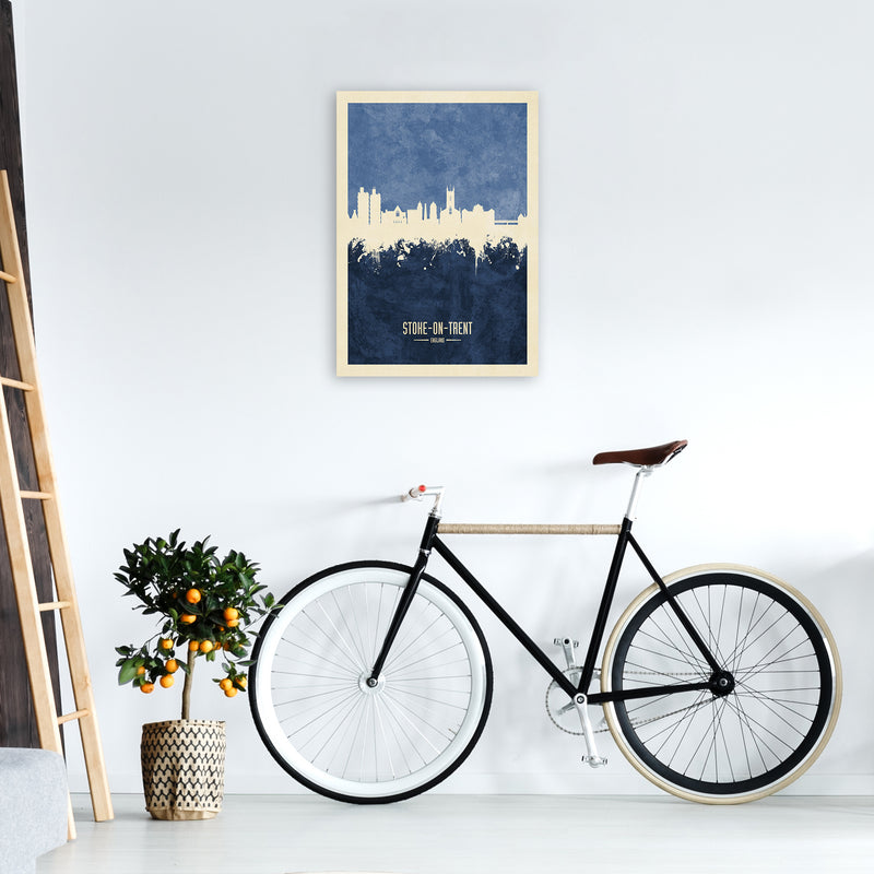 Stoke-On-Trent England Skyline Portrait Navy Art Print by Michael Tompsett A2 Black Frame