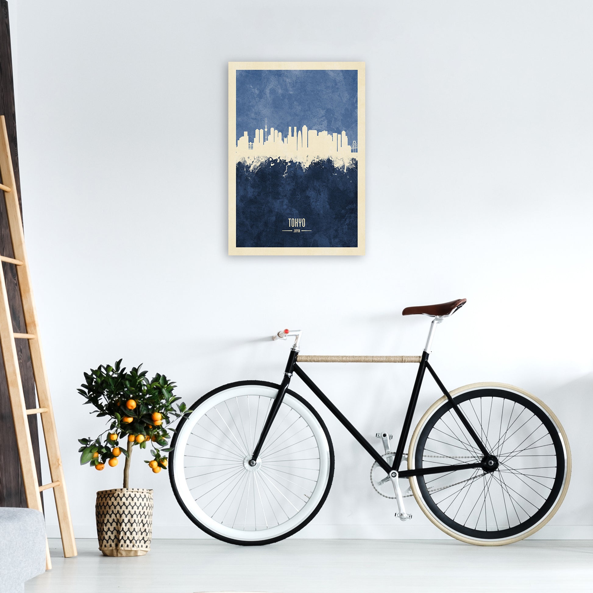 Tokyo Japan Skyline Portrait Navy Art Print by Michael Tompsett A2 Black Frame