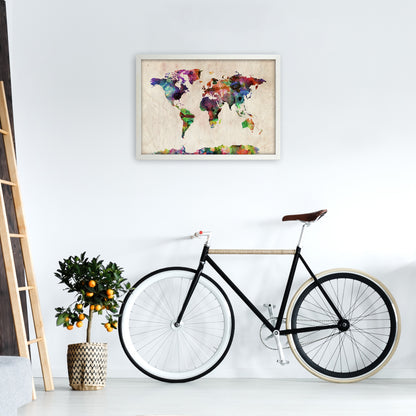 World Map Abstract Watercolour Art Print by Michael Tompsett A2 Oak Frame