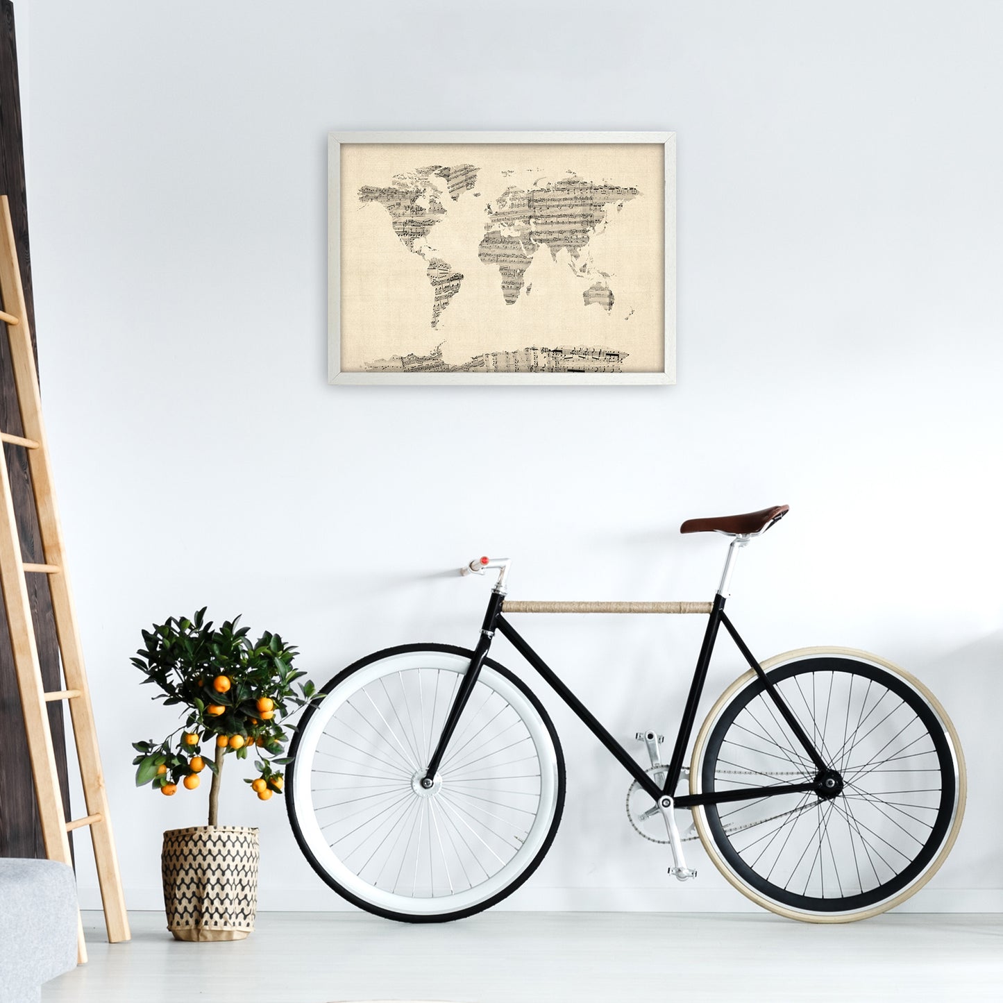 Sheet Music Map of the World Art Print by Michael Tompsett A2 Oak Frame