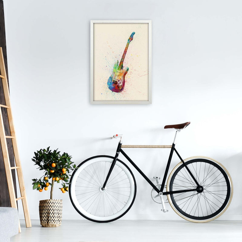 Electric Guitar Watercolour Multi-Colour  by Michael Tompsett A2 Oak Frame