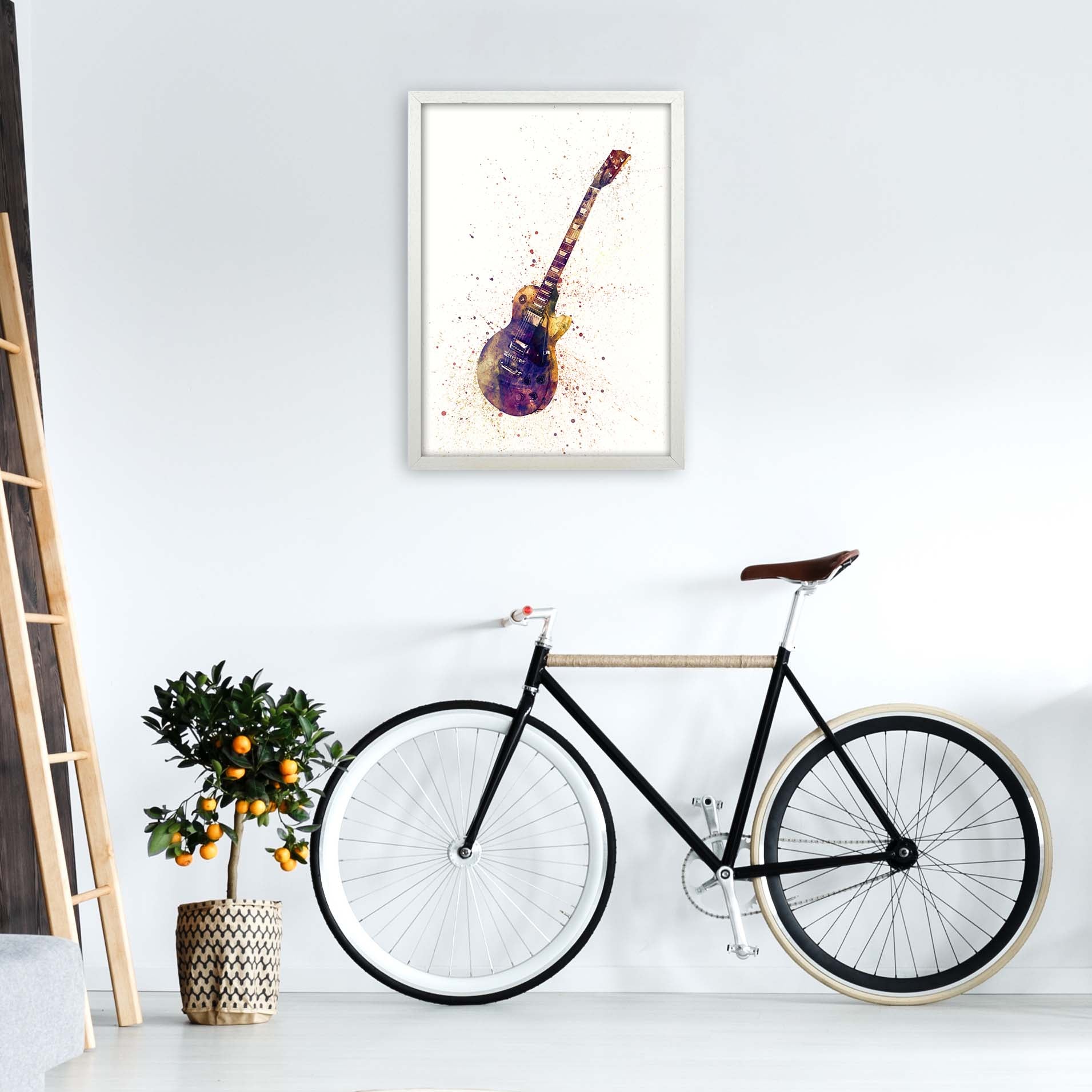 Electric Guitar Watercolour Ii Print by Michael Tompsett A2 Oak Frame