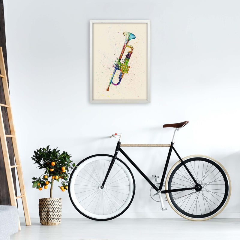 Trumpet Watercolour Multi-Colour Print by Michael Tompsett A2 Oak Frame