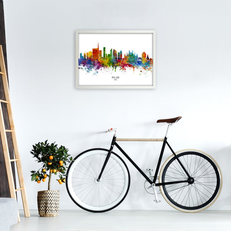 Milan Italy Skyline Art Print by Michael Tompsett A2 Oak Frame