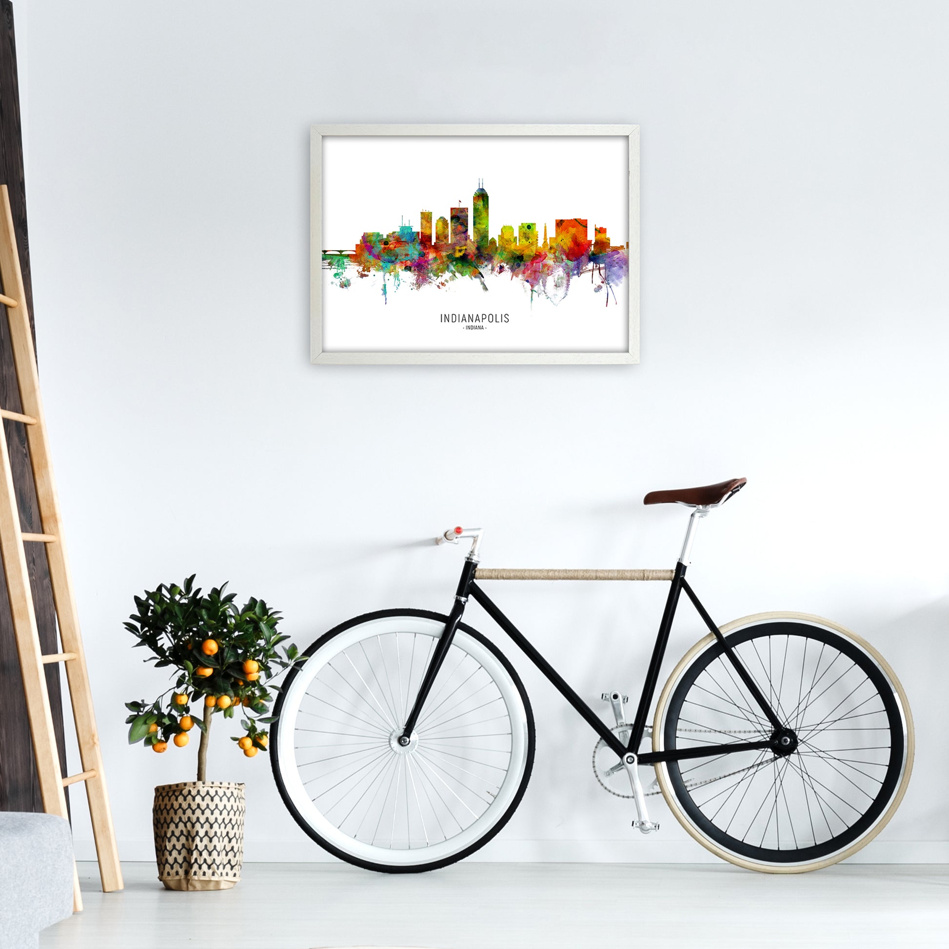 Indianapolis Indiana Skyline Art Print by Michael Tompsett A2 Oak Frame