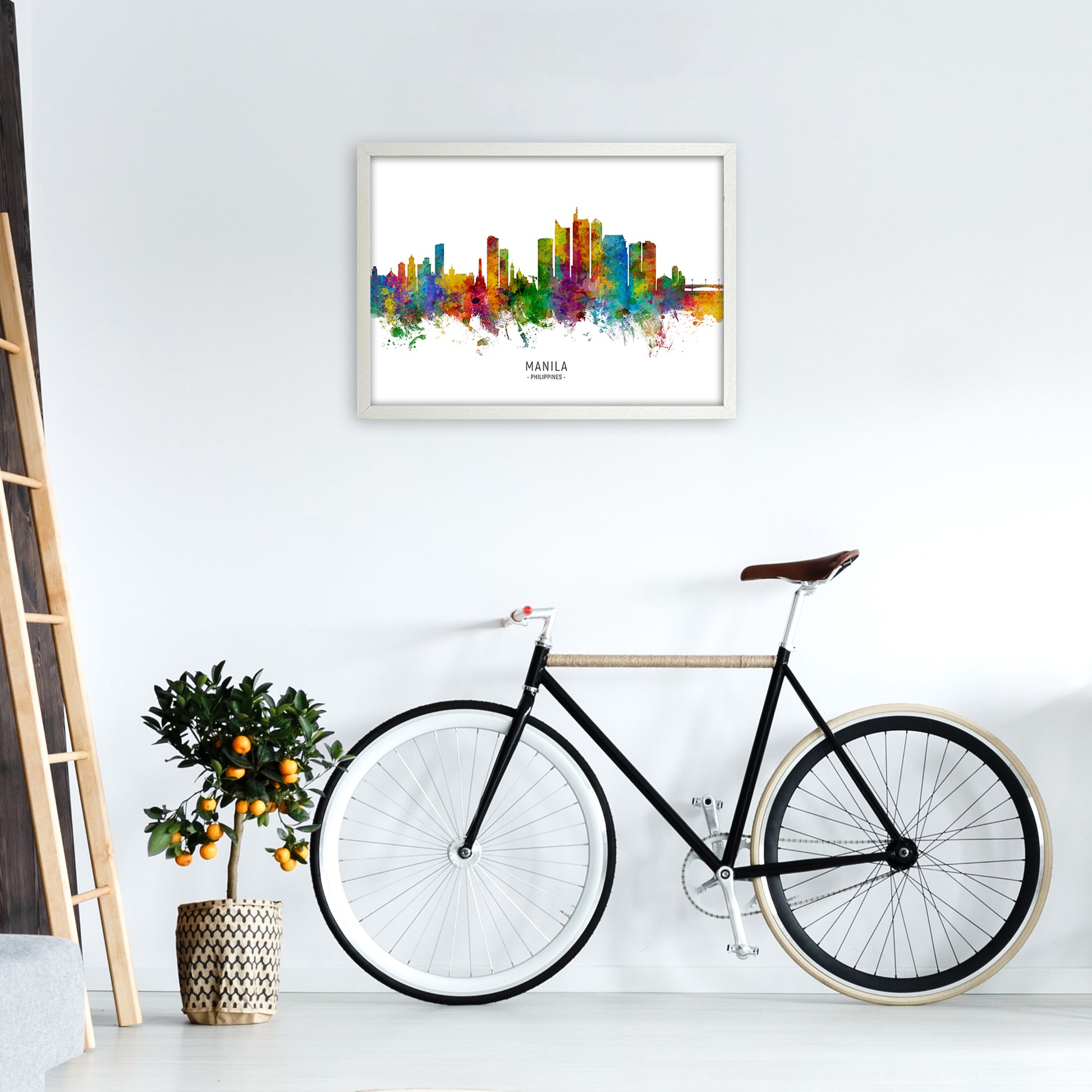 Manila Philippines Skyline Art Print by Michael Tompsett A2 Oak Frame