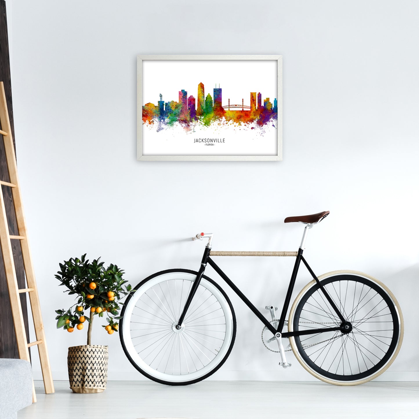 Jacksonville Florida Skyline Art Print by Michael Tompsett A2 Oak Frame