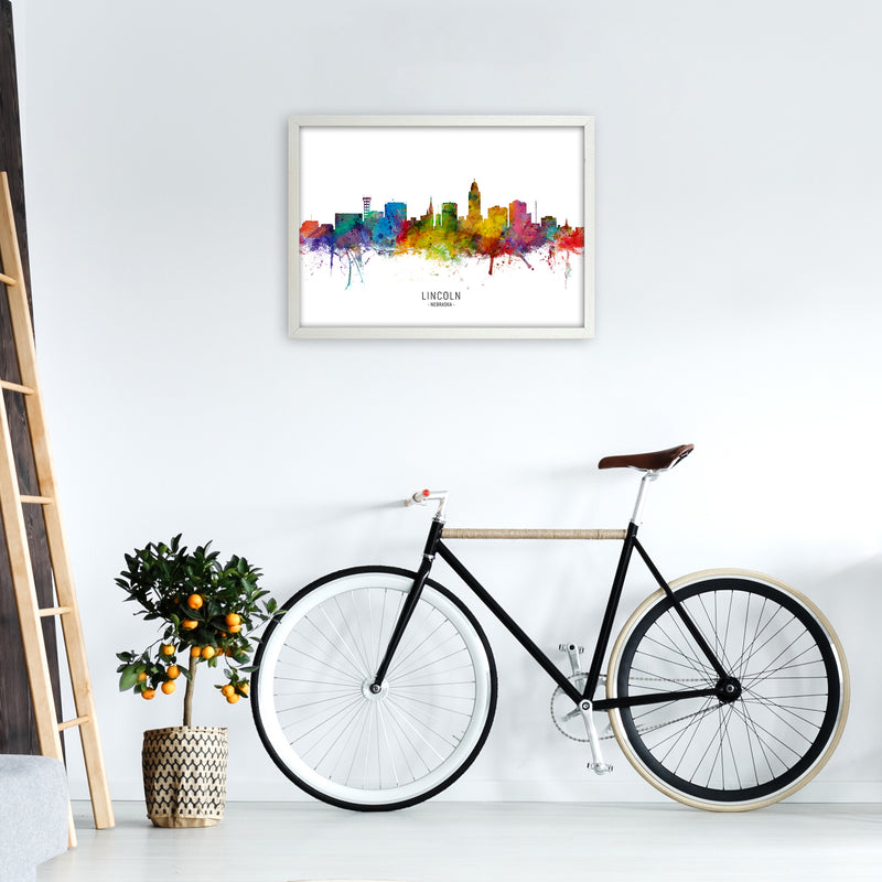 Lincoln Nebraska Skyline Art Print by Michael Tompsett A2 Oak Frame