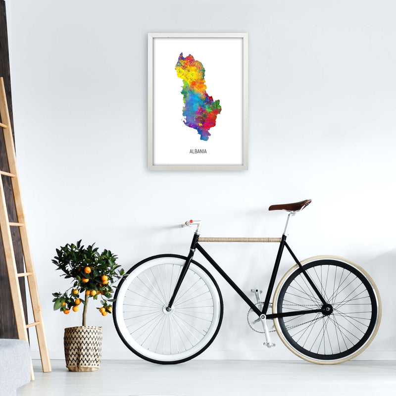 Albania Watercolour Map Art Print by Michael Tompsett A2 Oak Frame