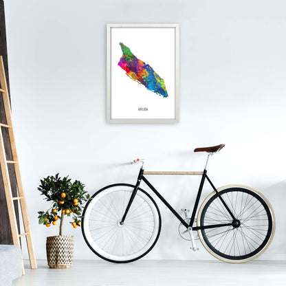 Aruba Watercolour Map Art Print by Michael Tompsett A2 Oak Frame