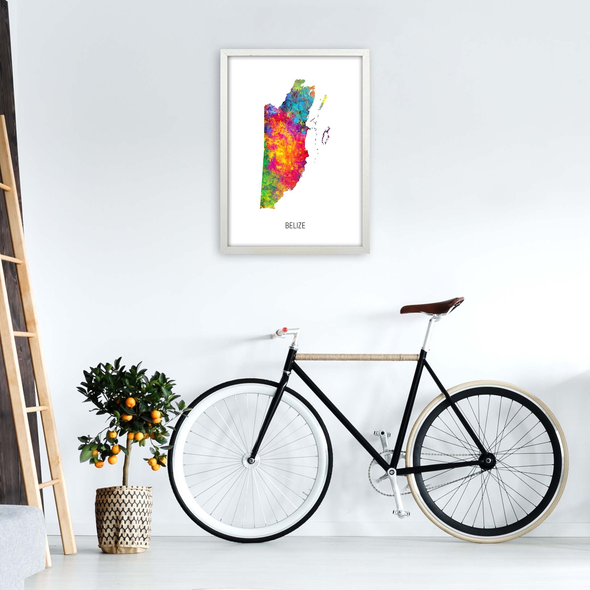 Belize Watercolour Map Art Print by Michael Tompsett A2 Oak Frame