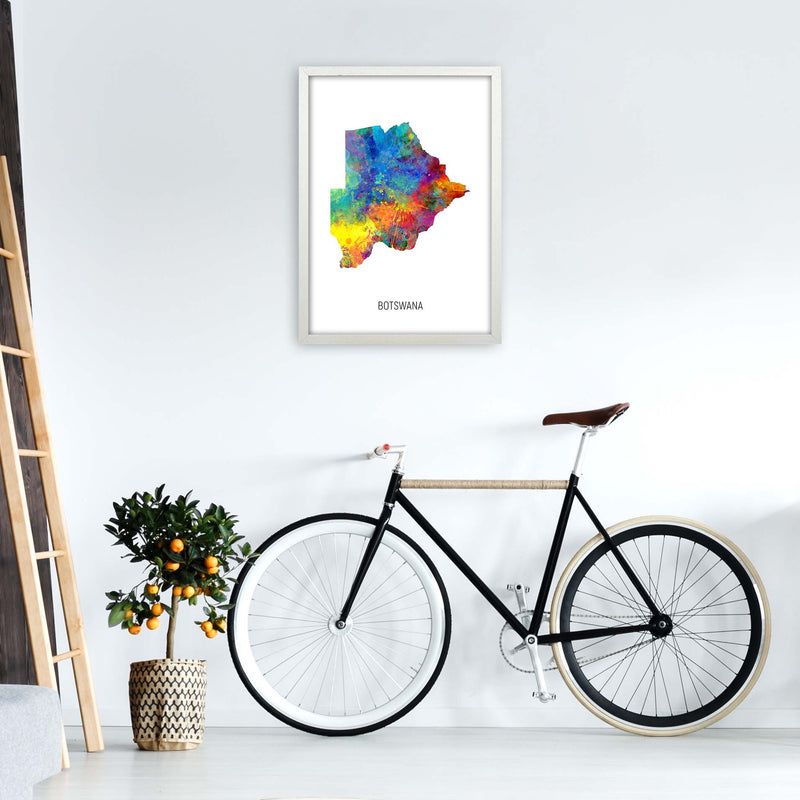 Botswana Watercolour Map Art Print by Michael Tompsett A2 Oak Frame