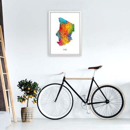 Chad Watercolour Map Art Print by Michael Tompsett A2 Oak Frame