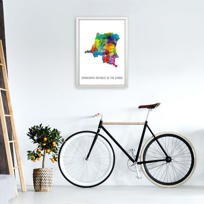 Democratic Republic Of The Congo Watercolour Map  by Michael Tompsett A2 Oak Frame