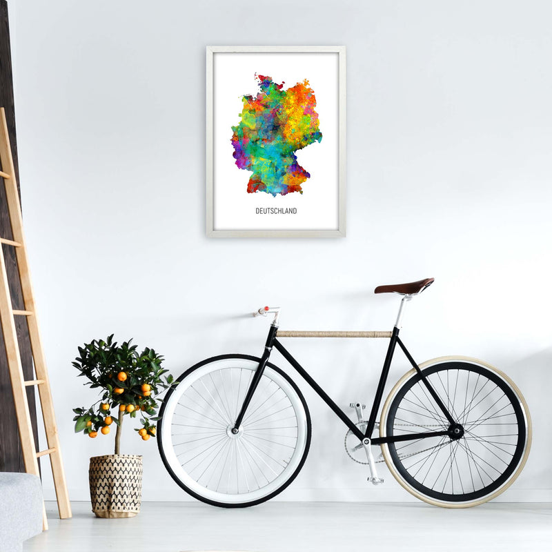 Deutschland Watercolour Map Art Print by Michael Tompsett A2 Oak Frame