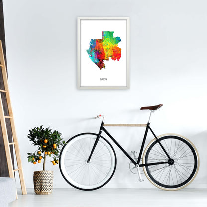 Gabon Watercolour Map Art Print by Michael Tompsett A2 Oak Frame