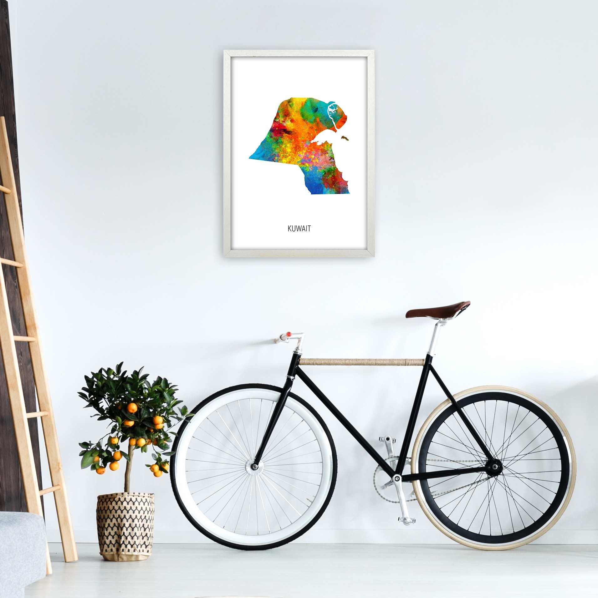 Kuwait Watercolour Map Art Print by Michael Tompsett A2 Oak Frame