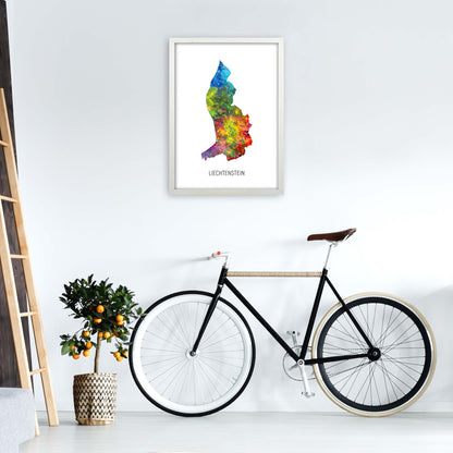Liechtenstein Watercolour Map Art Print by Michael Tompsett A2 Oak Frame