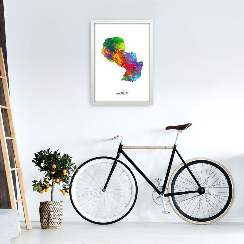 Paraguay Watercolour Map Art Print by Michael Tompsett A2 Oak Frame