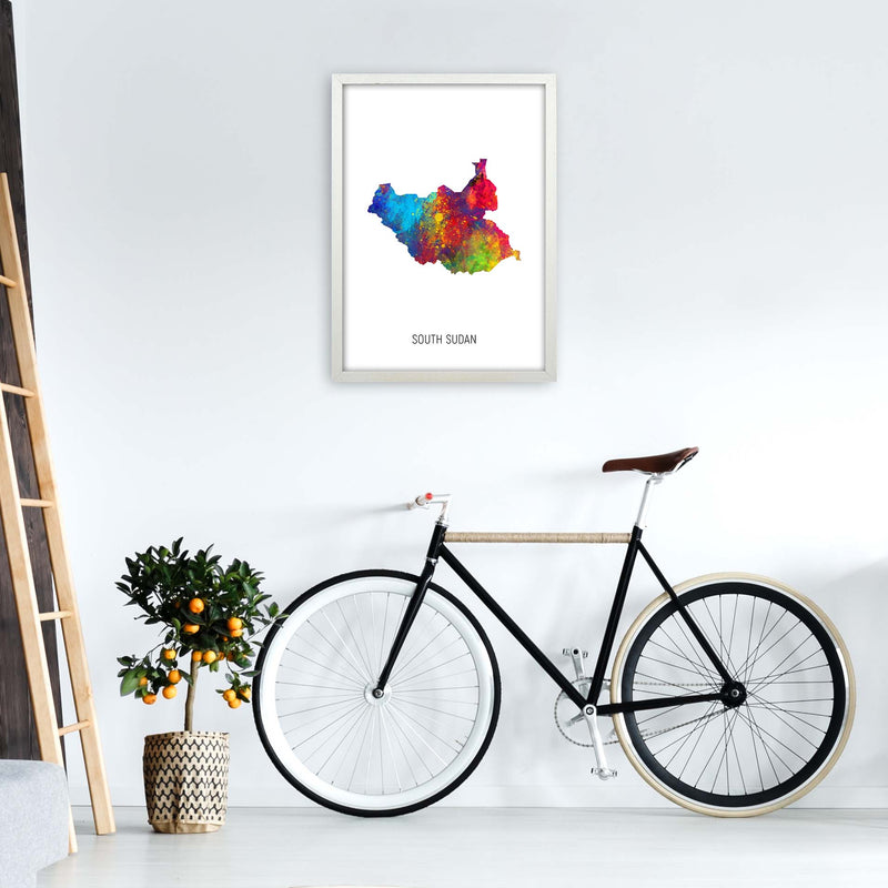 South Sudan Watercolour Map Art Print by Michael Tompsett A2 Oak Frame