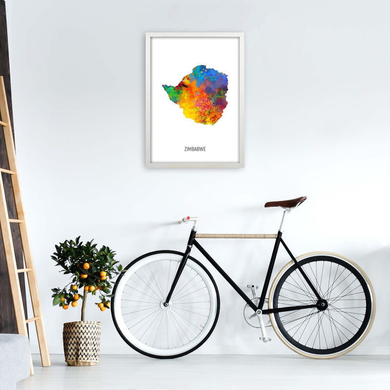 Zimbabwe Watercolour Map Art Print by Michael Tompsett A2 Oak Frame