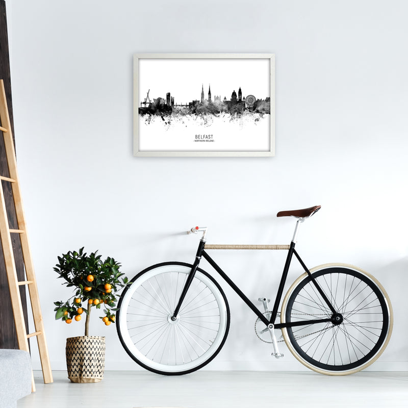 Belfast Northern Ireland Skyline Black White City Name  by Michael Tompsett A2 Oak Frame