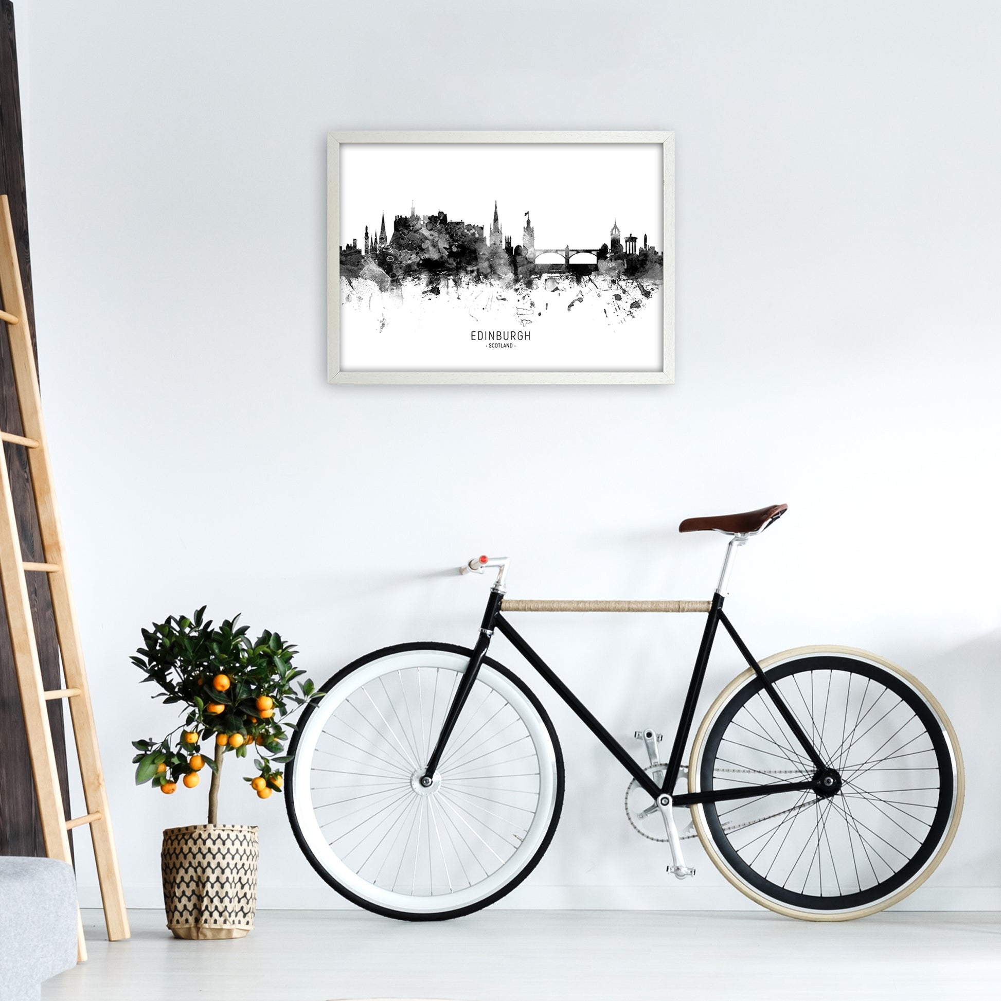 Edinburgh Scotland Skyline Black White City Name  by Michael Tompsett A2 Oak Frame