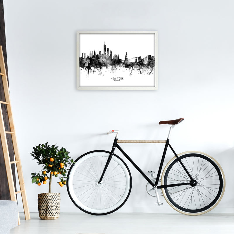 New York New York Skyline Black White City Name  by Michael Tompsett A2 Oak Frame