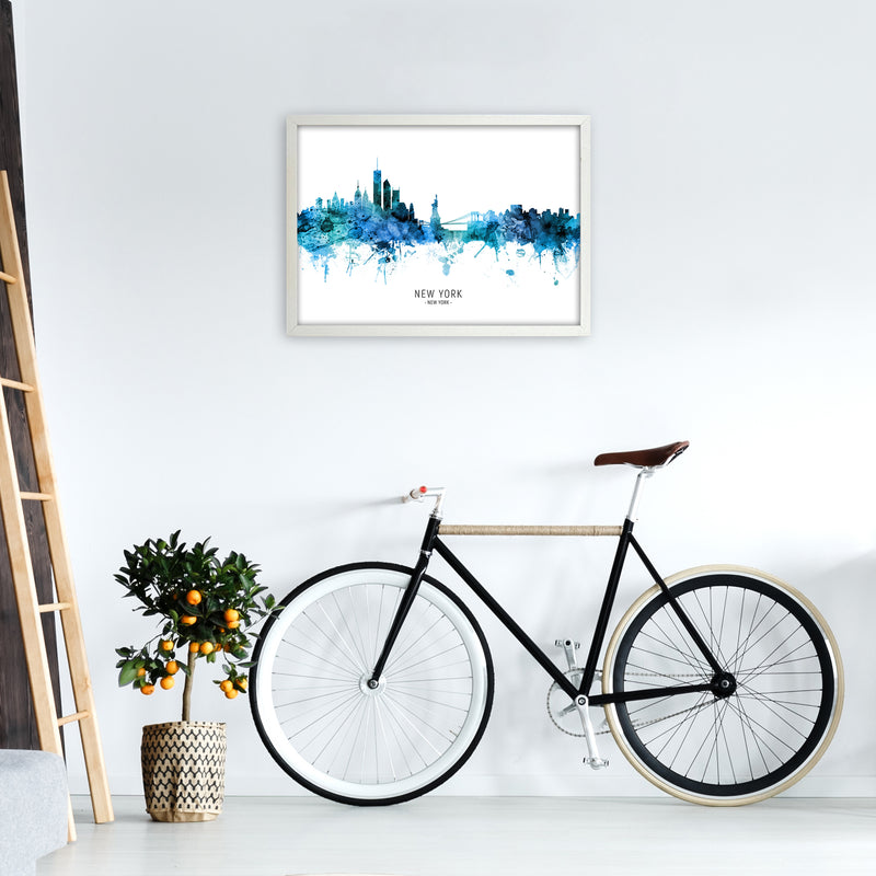 New York New York Skyline Blue City Name  by Michael Tompsett A2 Oak Frame