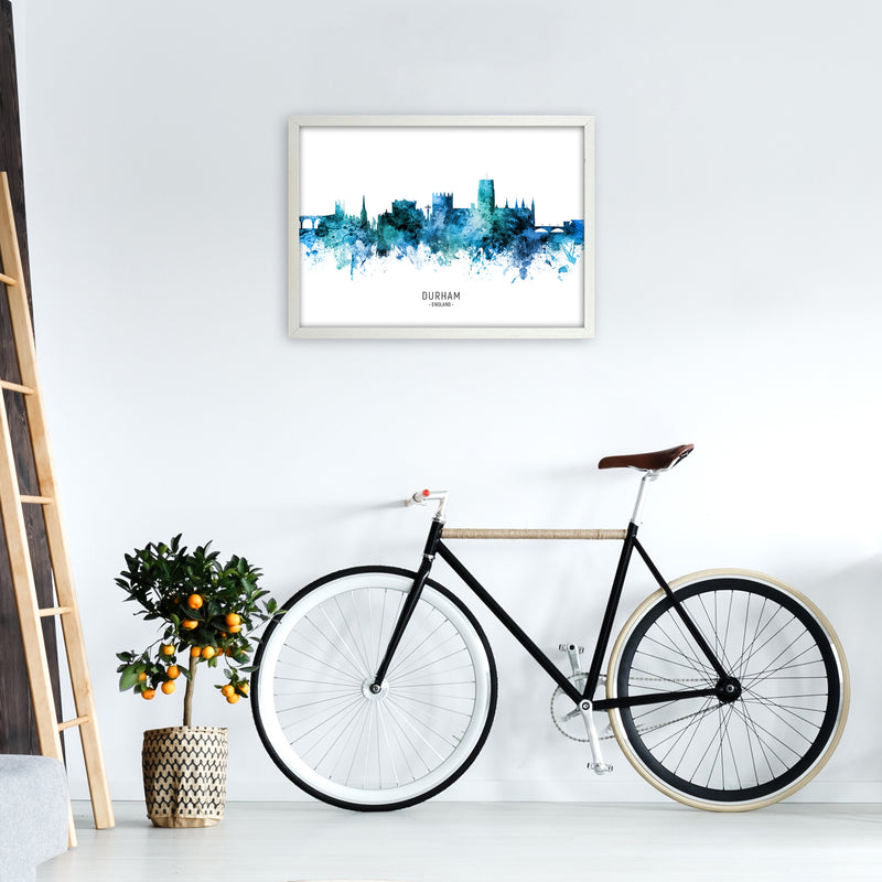 Durham England Skyline Blue City Name  by Michael Tompsett A2 Oak Frame
