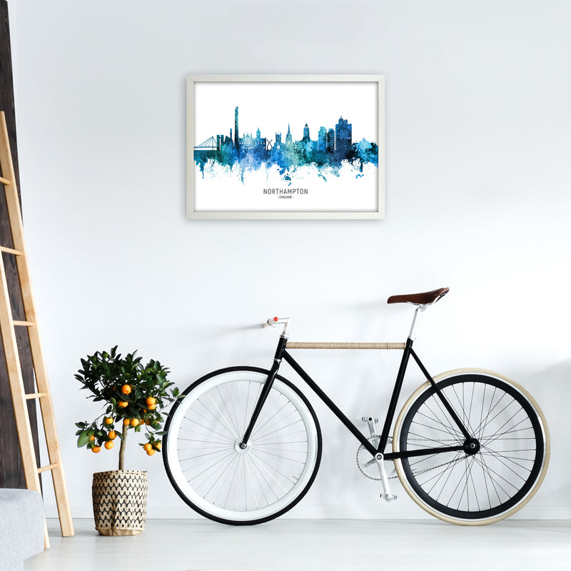 Northampton England Skyline Blue City Name  by Michael Tompsett A2 Oak Frame
