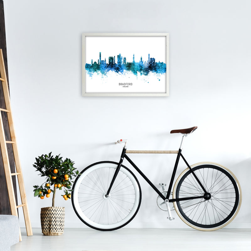Bradford England Skyline Blue City Name  by Michael Tompsett A2 Oak Frame