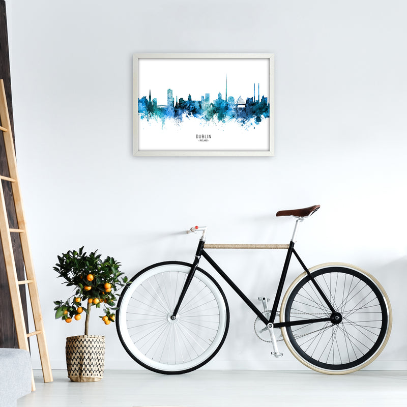 Dublin Ireland Skyline Blue City Name  by Michael Tompsett A2 Oak Frame