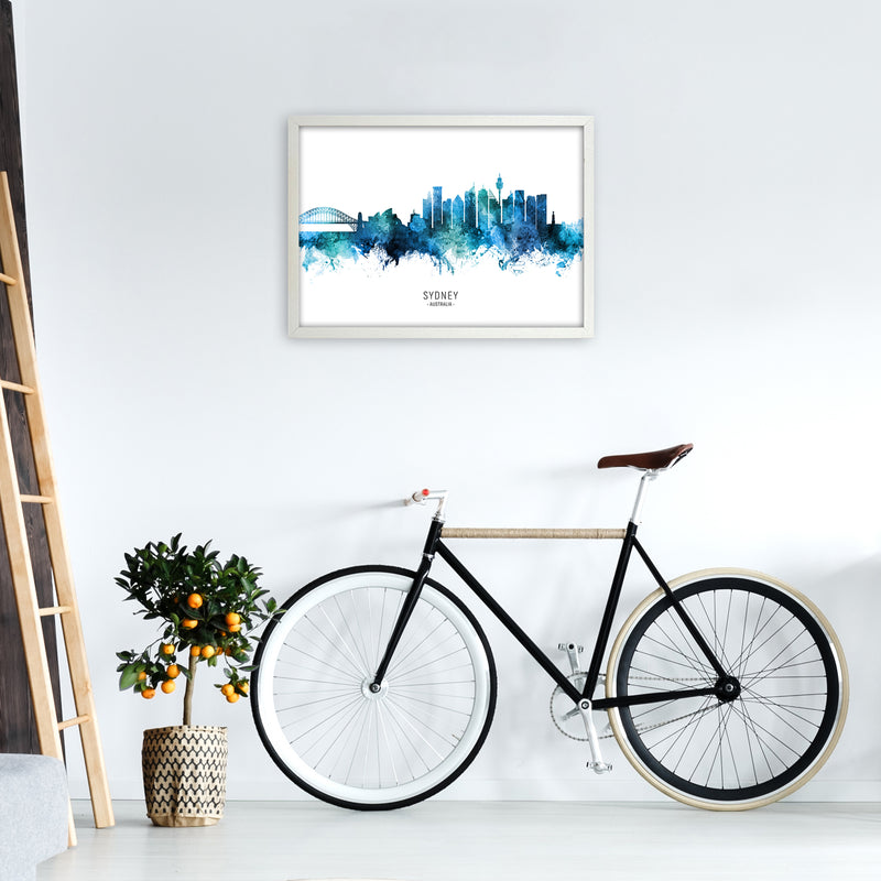 Sydney Australia Skyline Blue City Name  by Michael Tompsett A2 Oak Frame