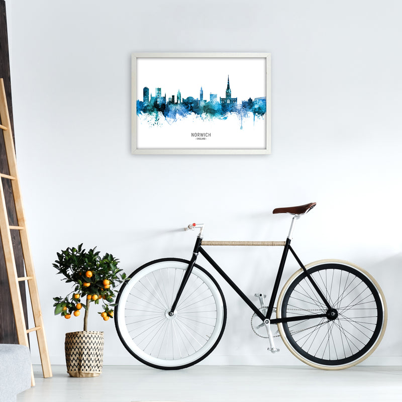 Norwich England Skyline Blue City Name  by Michael Tompsett A2 Oak Frame
