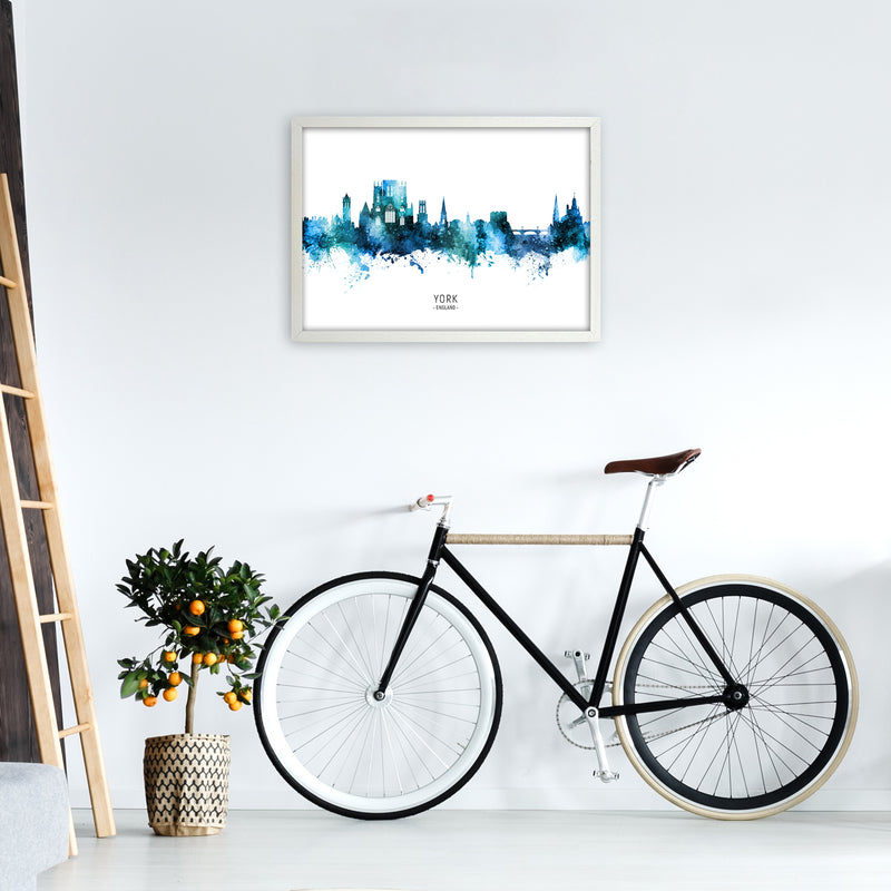 York England Skyline Blue City Name Print by Michael Tompsett A2 Oak Frame