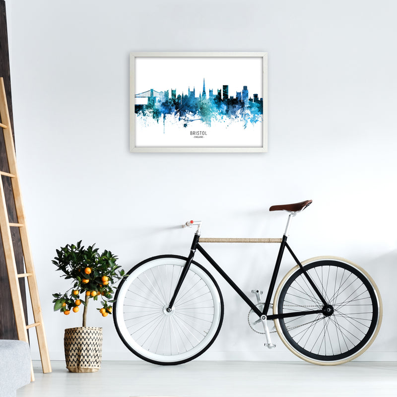 Bristol England Skyline Blue City Name  by Michael Tompsett A2 Oak Frame